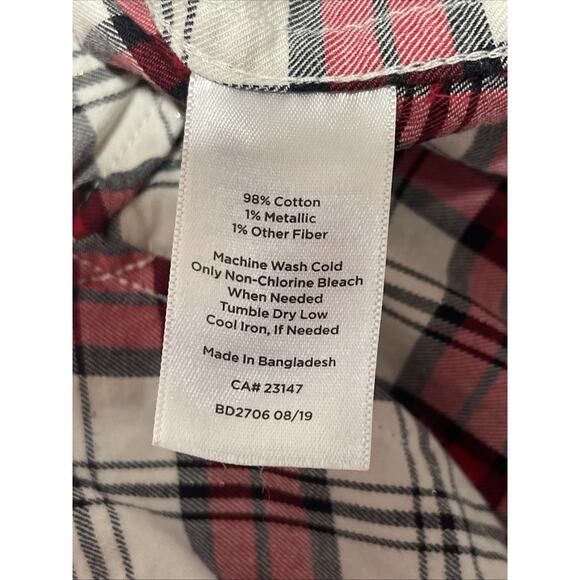 Talbots Women’s Size Large - Button Down Cotton Short - Red & Metallic Plaid - Picture 5 of 6
